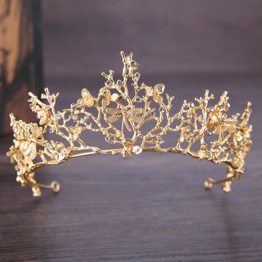Gold-tone bridal headband tiara with floral vine design and crystals, cj brand