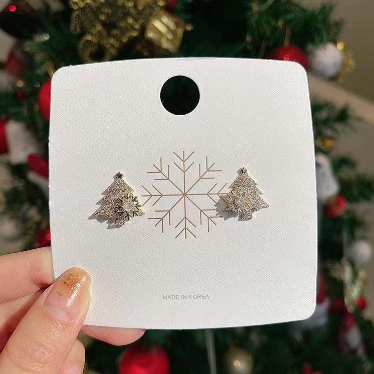Rotatable Christmas Tree Earrings Shiny Rhinestone Snowflake Stud Earring New Year Xmas Festival Ear Jewelry Gifts Autumn And Winter by edenista
