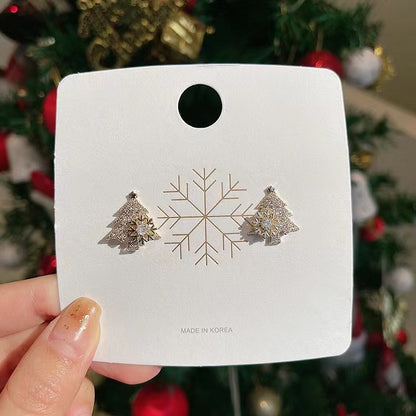 Rotatable Christmas Tree Earrings Shiny Rhinestone Snowflake Stud Earring New Year Xmas Festival Ear Jewelry Gifts Autumn And Winter by edenista