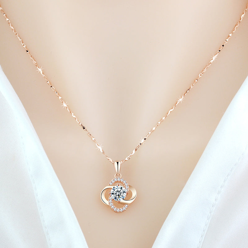 Necklace 925 Sterling Silver Plated 18k Rose Gold Necklace Female Clover Clavicle Chain For Girlfriend''s Birthday Valentine''s Day Gift by edenista
