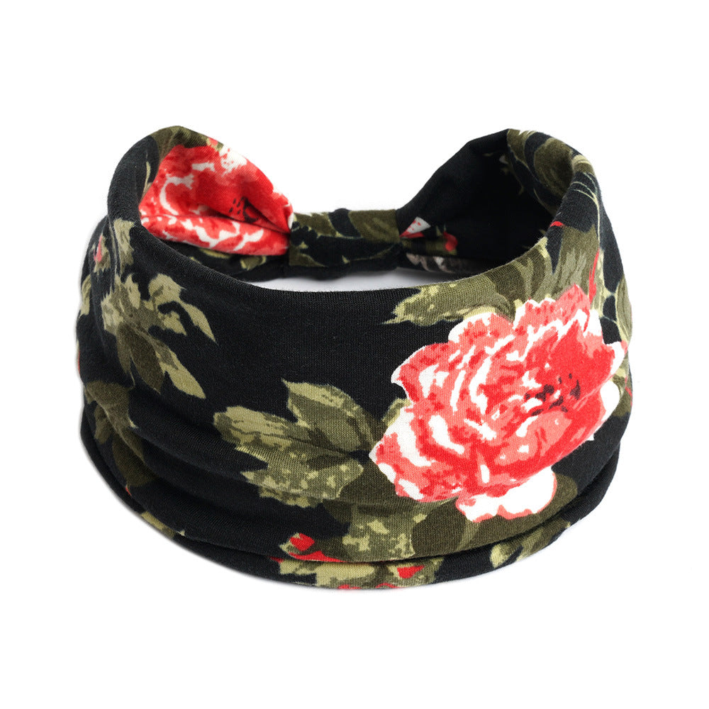 Bohemian Cashew Yoga Sports Headband, black with red floral print by cj