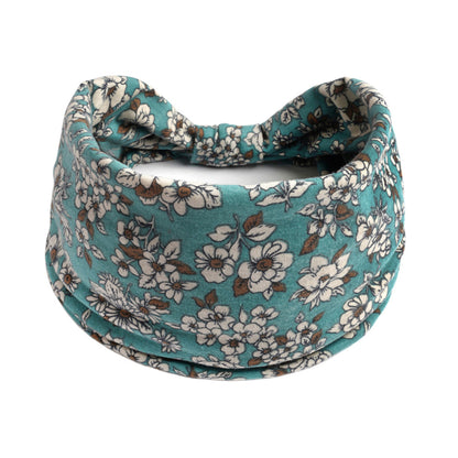 Bohemian Cashew Yoga Sports Headband in teal floral fabric