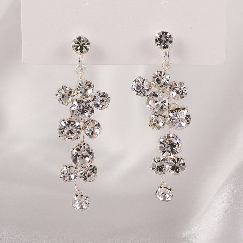 Bridal earrings set, 2-piece, cascading clear crystals in silver-tone metal; CJ brand