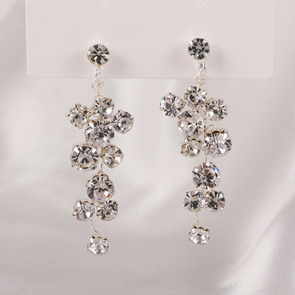 Bridal earrings set, 2-piece, cascading clear crystals in silver-tone metal; CJ brand