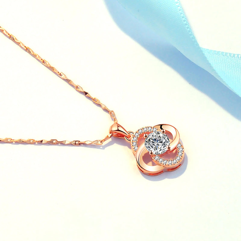 Necklace 925 Sterling Silver Plated 18k Rose Gold Necklace Female Clover Clavicle Chain For Girlfriend''s Birthday Valentine''s Day Gift by edenista