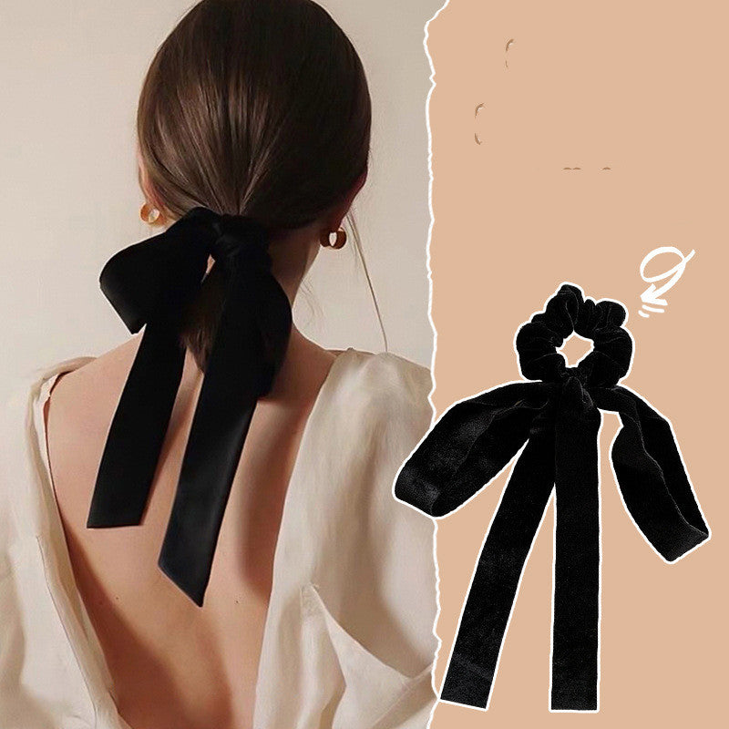 Women's pearl ribbon hairband with bow knot in black