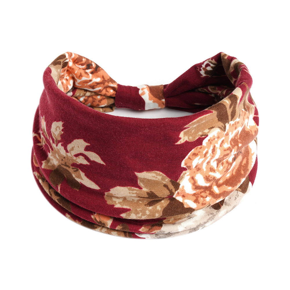 Bohemian Cashew Yoga Sports Headband in burgundy floral pattern