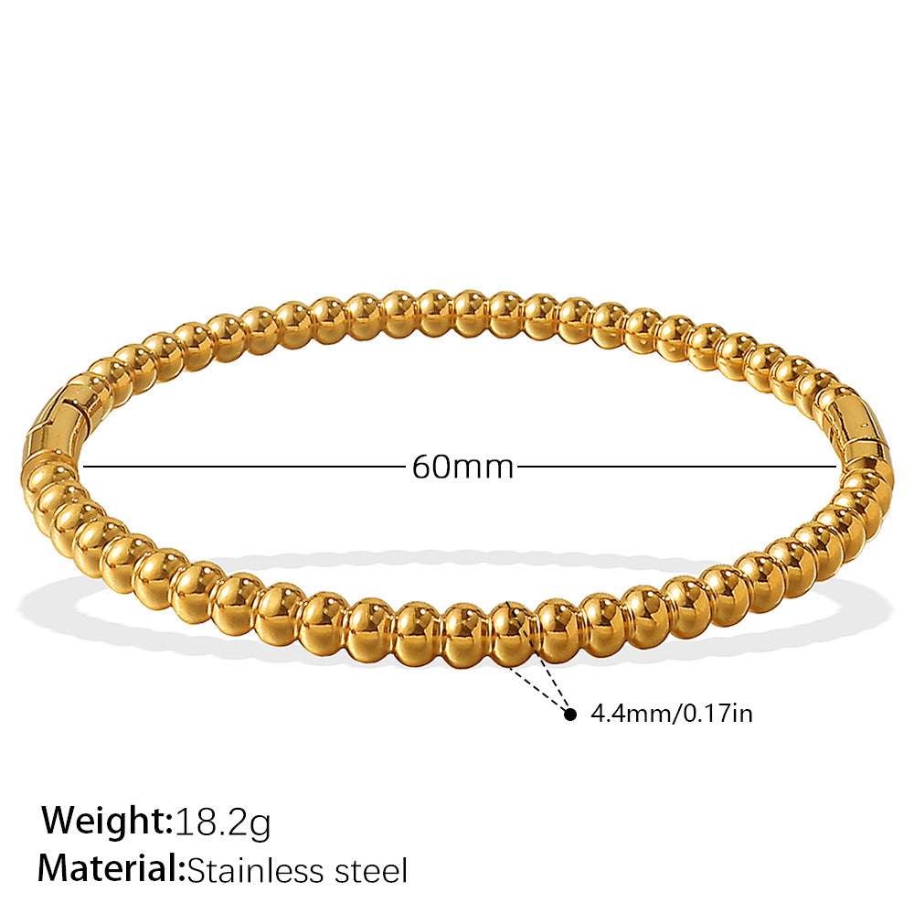 Buckle bracelet, gold-tone stainless steel beads, 60mm length, 4.4mm beads
