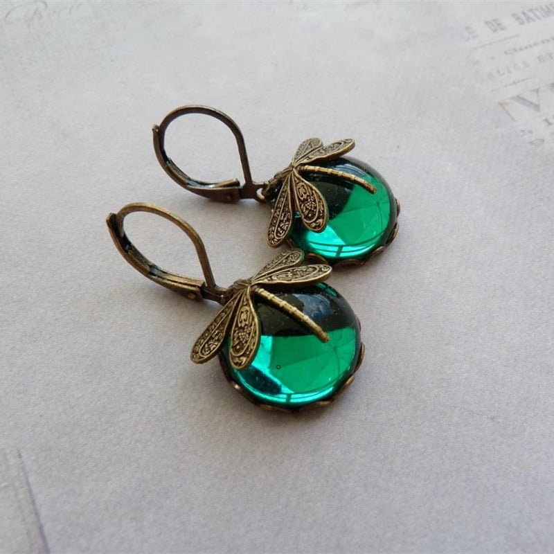 Fashion Jewelry Women's Earrings Hanging Vintage Dragonfly Pendant Earring Boho Chakra Blue Moonstone Drop Earrings For Women Wedding Charm Ethnic Jewellery by edenista