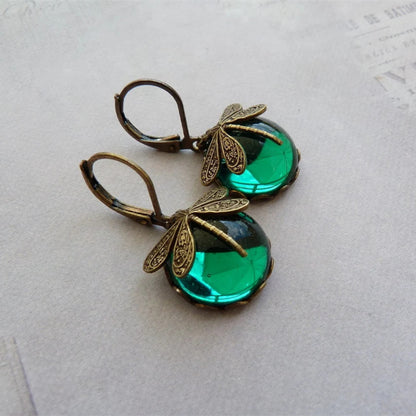 Fashion Jewelry Women's Earrings Hanging Vintage Dragonfly Pendant Earring Boho Chakra Blue Moonstone Drop Earrings For Women Wedding Charm Ethnic Jewellery by edenista