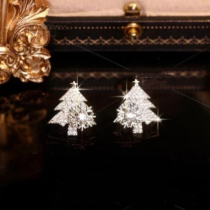 Rotatable Christmas Tree Earrings Shiny Rhinestone Snowflake Stud Earring New Year Xmas Festival Ear Jewelry Gifts Autumn And Winter by edenista