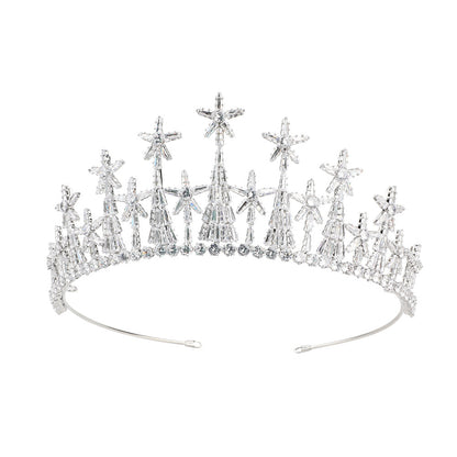 Zircon bridal crown tiara with crystal-clear stones and silver-tone band