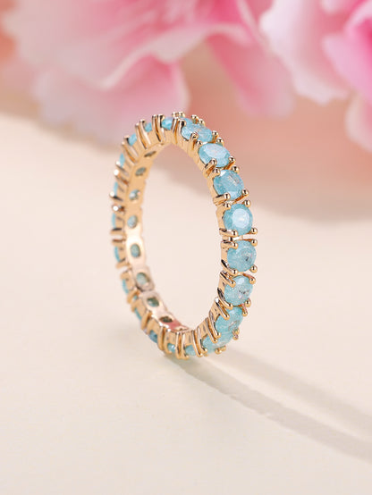 French Retro Champagne Gold Blue Ice Flower Zirconium Full Diamond Ring by edenista
