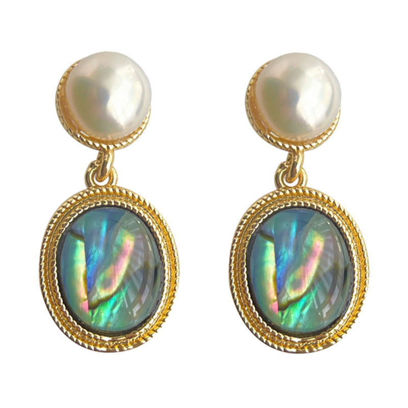 CJ French Style Vintage Freshwater Pearl and Abalone Shell Earrings, gold-tone, pair