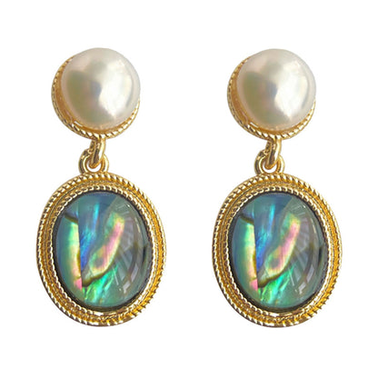 CJ French Style Vintage Freshwater Pearl and Abalone Shell Earrings, gold-tone, pair