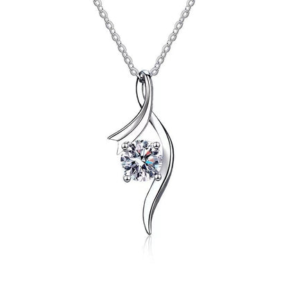 925 Sterling Silver Classic Four-claw 1 Karat-inch Diamond Necklace by edenista