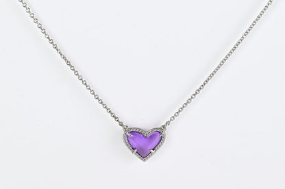 Cubic Zirconia Heart Pendant Necklace with purple heart centerpiece on silver-tone chain