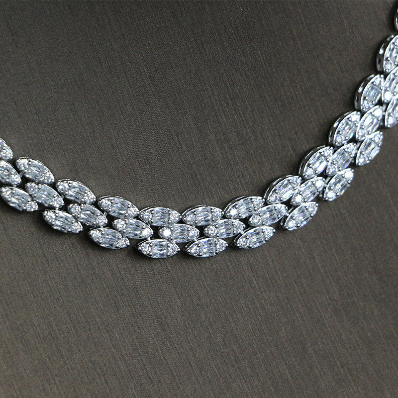 Bridal zircon four-piece jewelry set by CJ in silver-tone