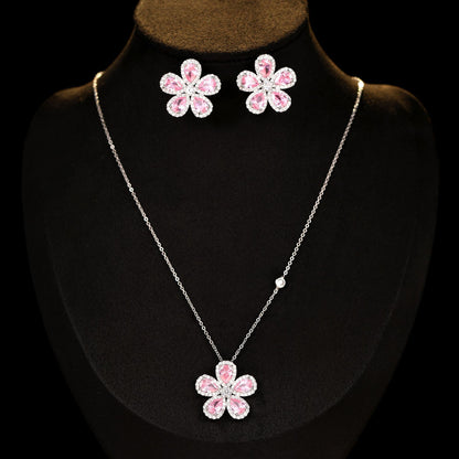 Jewelry set by cj: 2 pink zircon sunflower earrings and matching pendant necklace