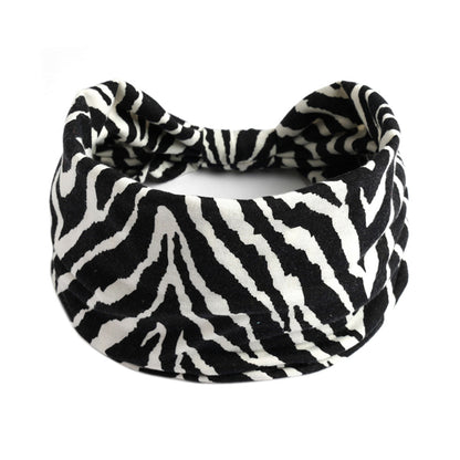 Yoga headband with black and white zebra print fabric
