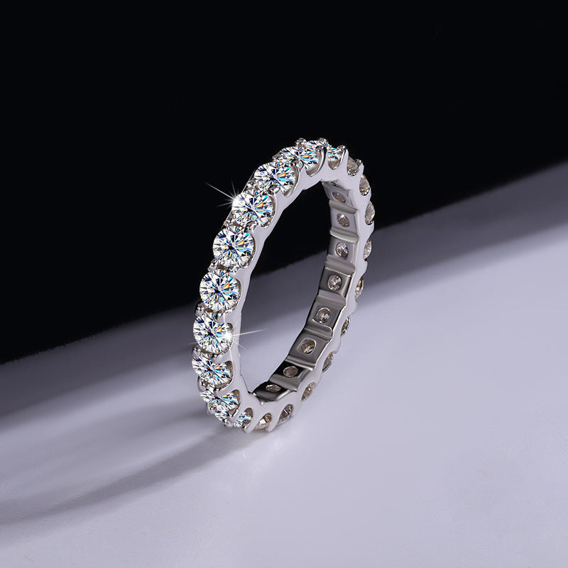 S925 Sterling Silver Moissanite Full Diamond Simple Stackable Ring by edenista