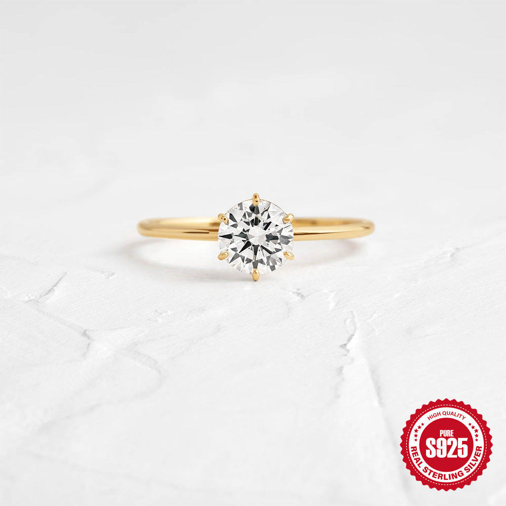 925 Silver Six-Claw Ring – Gold Electroplated