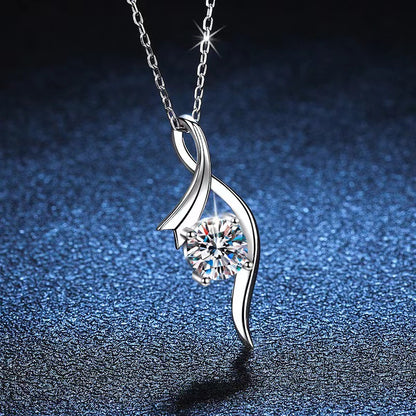 925 Sterling Silver Classic Four-claw 1 Karat-inch Diamond Necklace by edenista