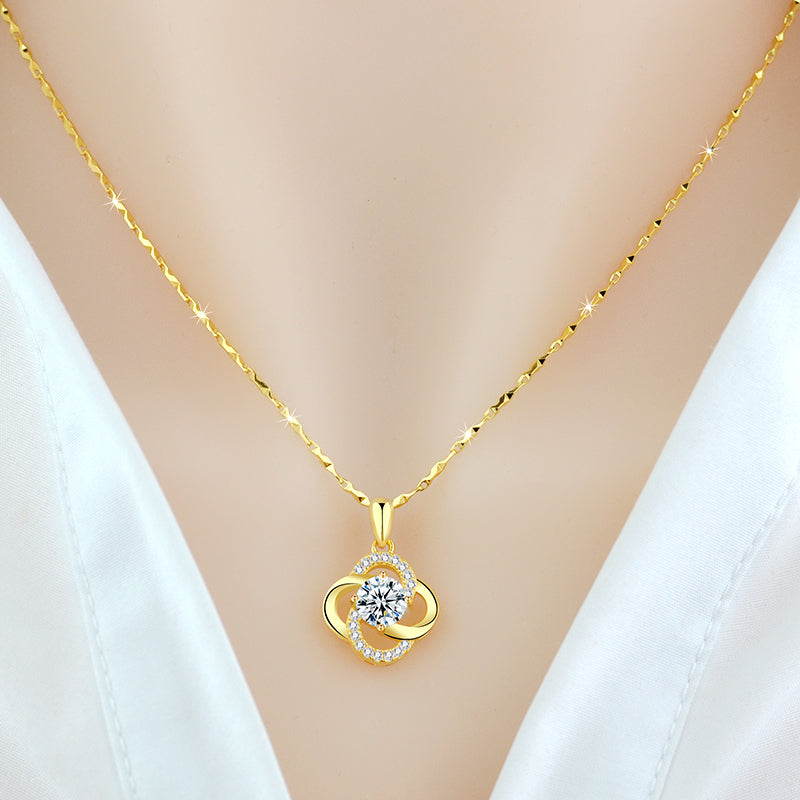 Necklace 925 Sterling Silver Plated 18k Rose Gold Necklace Female Clover Clavicle Chain For Girlfriend''s Birthday Valentine''s Day Gift by edenista