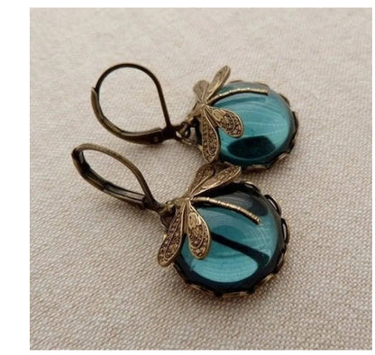 Fashion Jewelry Women's Earrings Hanging Vintage Dragonfly Pendant Earring Boho Chakra Blue Moonstone Drop Earrings For Women Wedding Charm Ethnic Jewellery by edenista