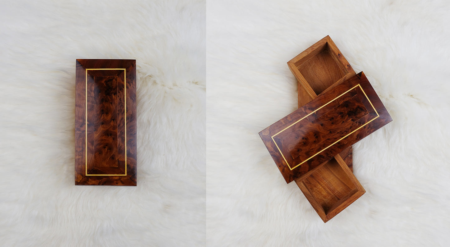 Moroccan handmade rotating wooden jewelry box by edenista in burgundy burl wood with gold trim