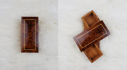 Moroccan handmade rotating wooden jewelry box by edenista in burgundy burl wood with gold trim
