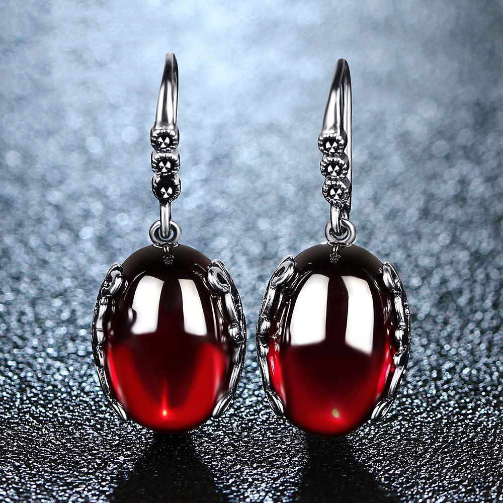 Silver Topaz Agate Gemstone Earrings Jewelry Garnet Drop Earrings by edenista
