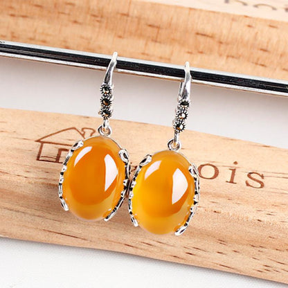 Silver Topaz Agate Gemstone Earrings Jewelry Garnet Drop Earrings by edenista