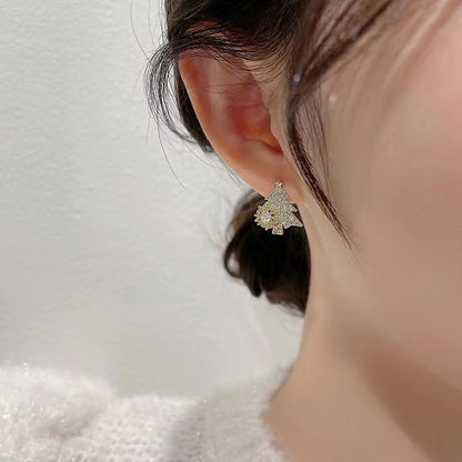 Rotatable Christmas Tree Earrings Shiny Rhinestone Snowflake Stud Earring New Year Xmas Festival Ear Jewelry Gifts Autumn And Winter by edenista