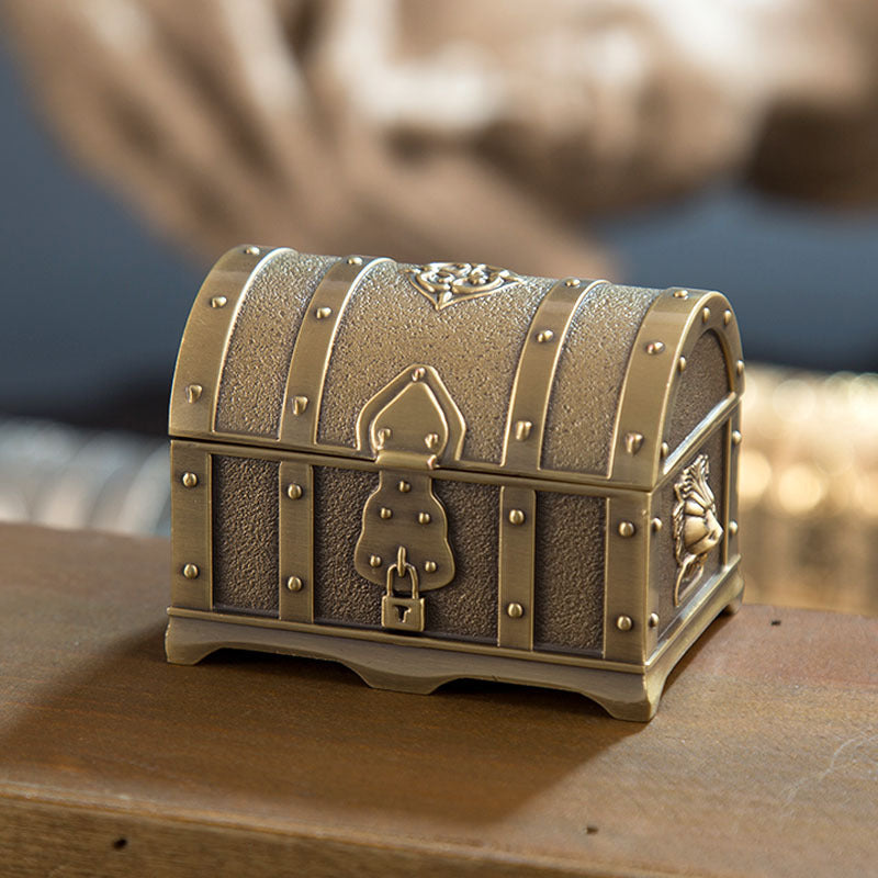 All-metal princess jewelry box by edenista in gold-tone metal with riveted panels and a padlock