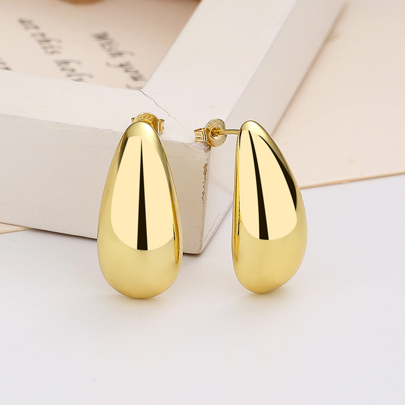 Fashion Jewelry Water Drop Glossy 16k Real Gold Plating Simple And Elegant Earrings by edenista