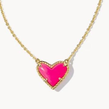 Cubic Zirconia Heart Pendant Necklace by CJ with pink heart on gold-tone chain