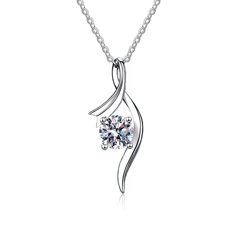 925 Sterling Silver Classic Four-claw 1 Karat-inch Diamond Necklace by edenista