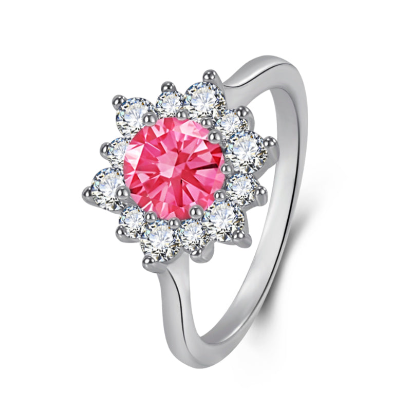Ring with pink center stone and silver setting