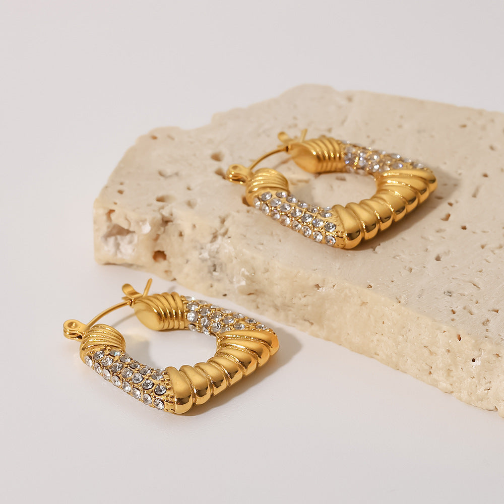 Retro 18K Gold Stainless Steel Cubic Zirconia Jewelry Geometric Trapezoid Earrings by edenista