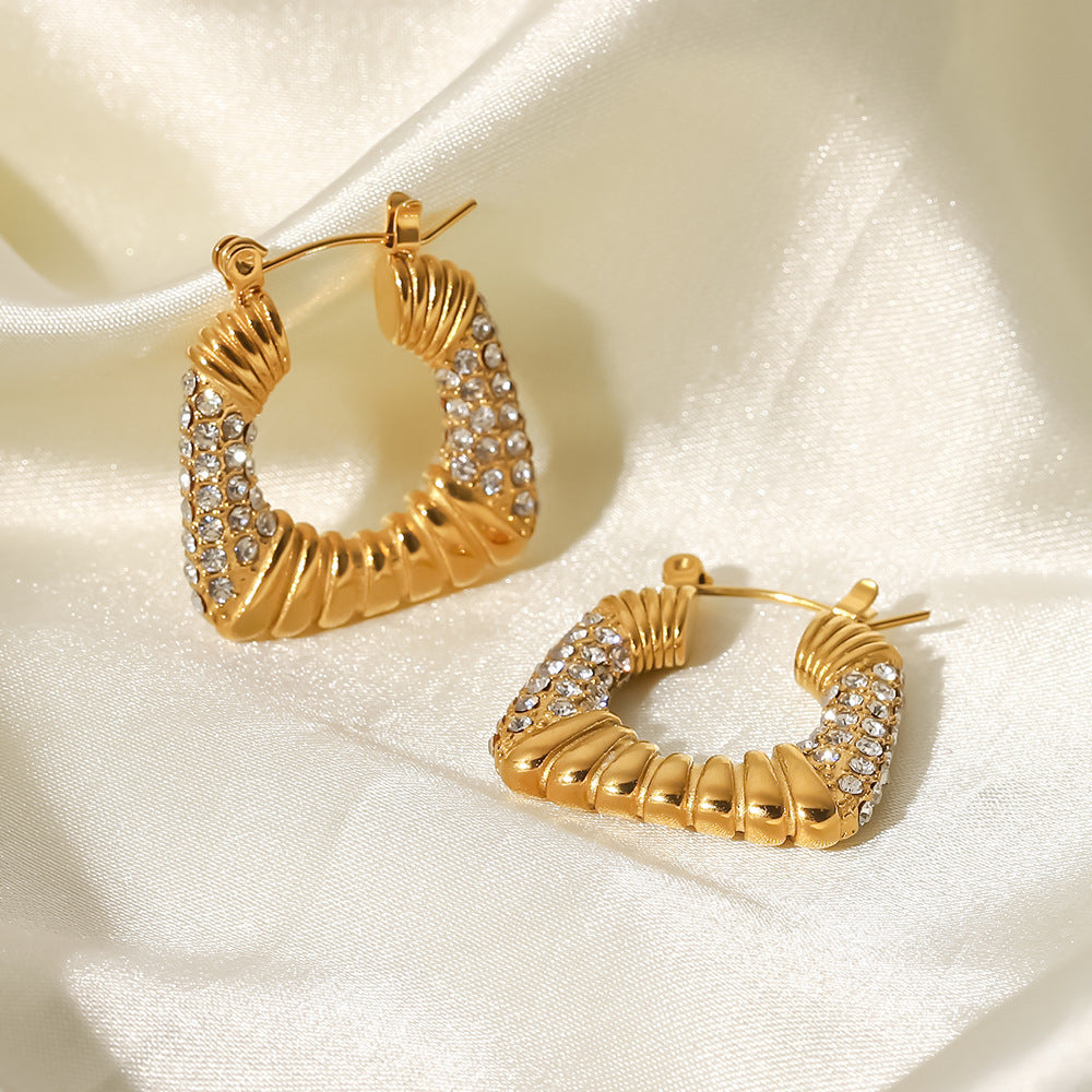 Retro 18K Gold Stainless Steel Cubic Zirconia Jewelry Geometric Trapezoid Earrings by edenista