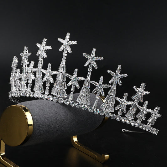 Zircon bridal crown tiara with clear crystals, silver-tone metal