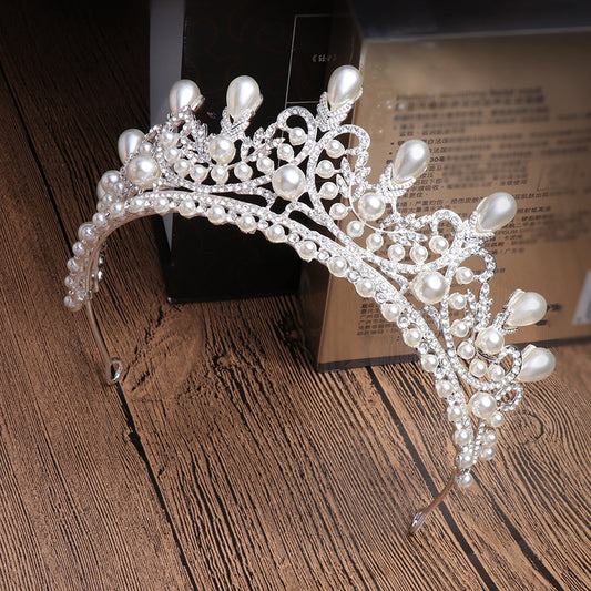 Bridal Super Fairy Crown Pearl Water Drop Hair Accessories tiara in silver-tone with pearls and crystals, CJ brand