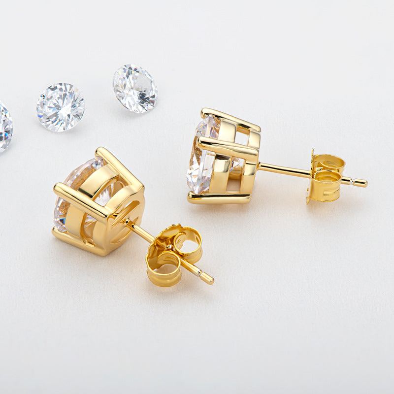 Stud Earrings 925 Sterling Silver 18 Gold Moissanite Stud Earrings by edenista