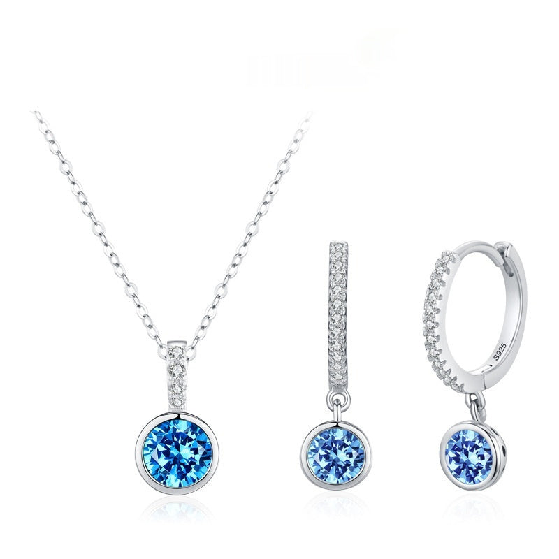 Women's Sea Blue Artificial Diamond 3-piece Necklace and Earrings Set by cj; silver-tone metal with blue stones.