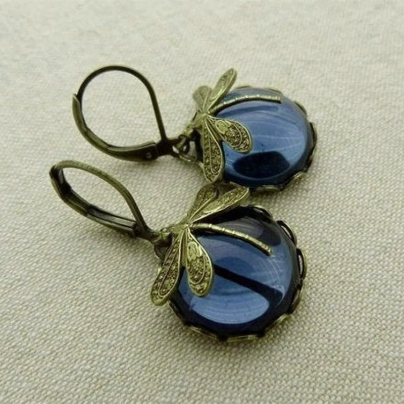 Fashion Jewelry Women's Earrings Hanging Vintage Dragonfly Pendant Earring Boho Chakra Blue Moonstone Drop Earrings For Women Wedding Charm Ethnic Jewellery by edenista