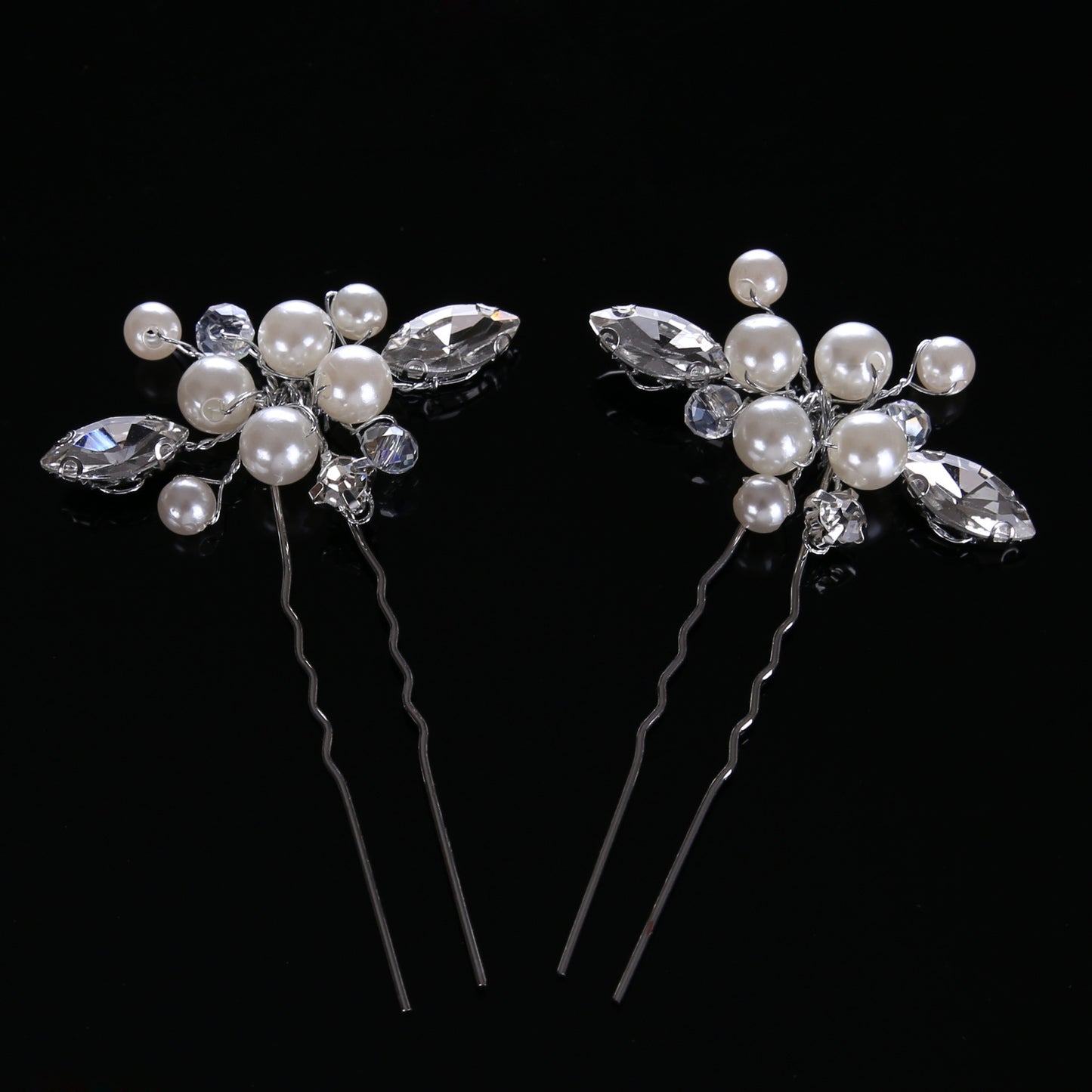 Headdress Pearl Hairpin wedding ornament, set of four with pearls and crystal beads on silver wires