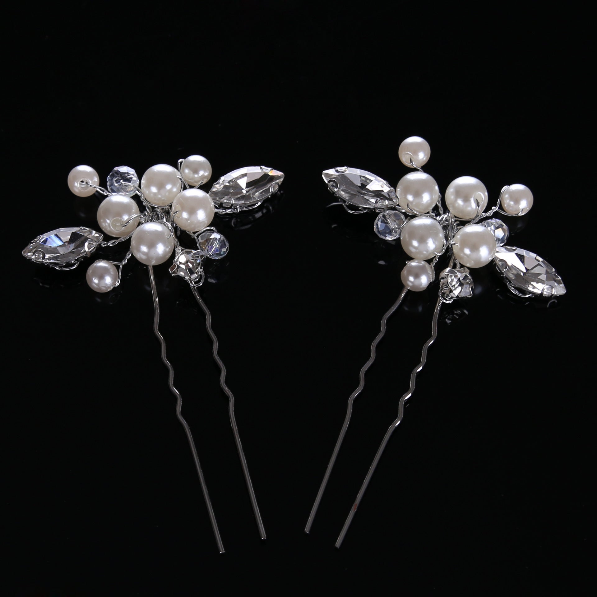 Headdress Pearl Hairpin wedding ornament, set of four with pearls and crystal beads on silver wires