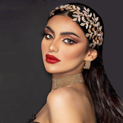 Bridal headband alloy hair accessories by CJ, gold-tone leaf design with pearls.