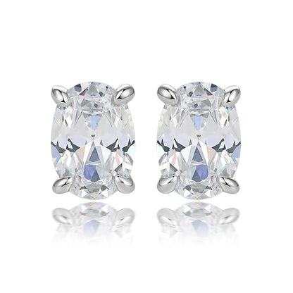 Oval gem stud earrings in silver-tone prong settings (pair)